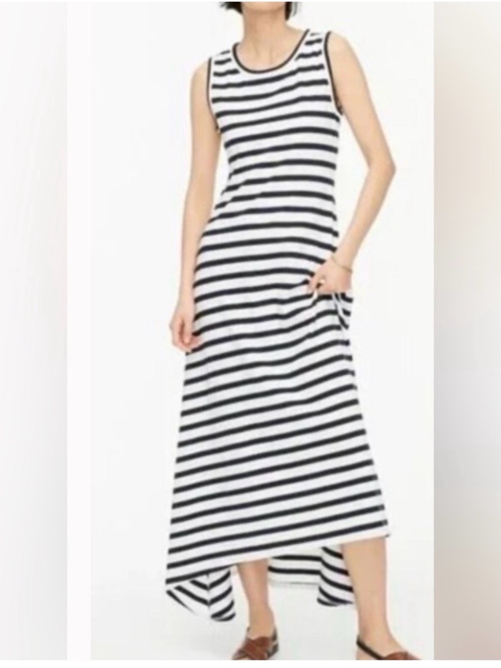 J.Crew Navy and White Striped Maxi Dress Cotton Medium